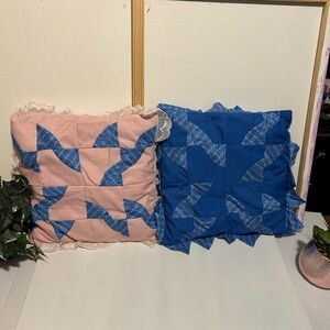 Pink and Blue Patchwork Throw Pillows